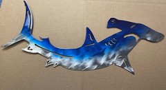 Hammer Head Shark Metal Wall Art Décor 36 » wide x 21 1/4″ tall Blue Tinged
