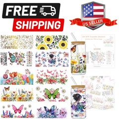 UV DTF Cup Wraps for 16 oz Glass Cups, 10 Sheets Rub on Transfers for Crafts,…