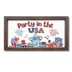 4th of July Wood Sign, Patriotic Home Decor Sign, Party in the USA Framed Pri…