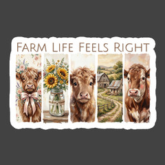 Highland Cow Sticker Vinyl Decal Farm Life Feels Right Rustic Country Art