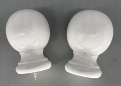 2 white painted wood round 3″ finials Diameter on bottom 1.5 in