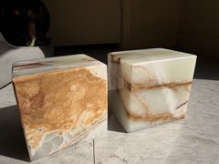 Vintage White Onyx Marble Cube Paperweight Bookend Decor 70’s