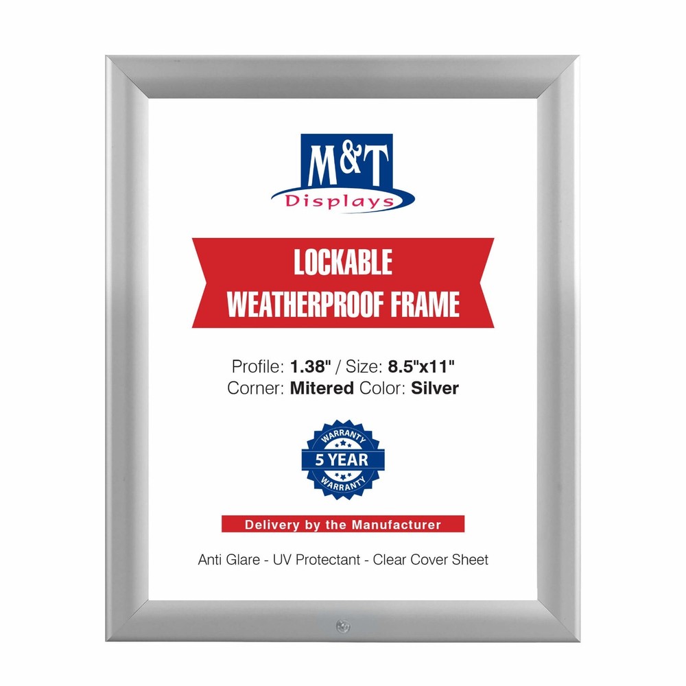 Lockable Weatherproof Front Loading Snap Poster Picture Frame Aluminum Silver