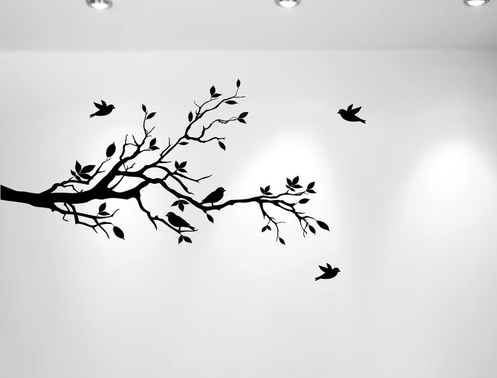 Tree Branches Wall Decal Love Birds Vinyl Sticker Nursery Leaves 56″ W X 28″ H