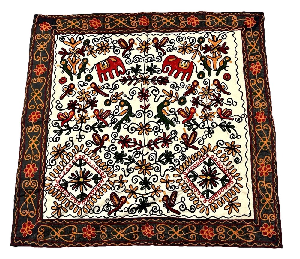 Vintage Square Embroidery Gujarati Tapestry Decoration, made in India 34×33