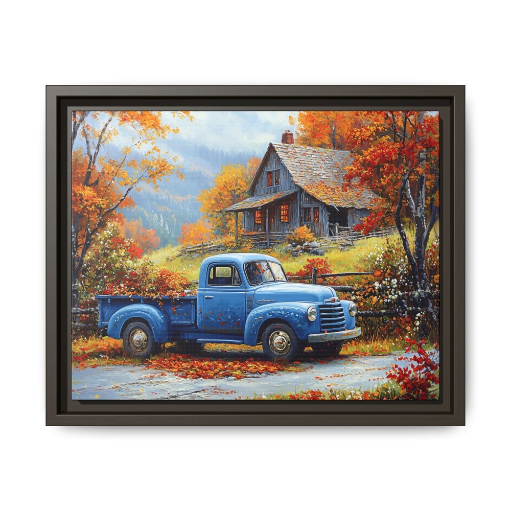 Upper New York Autumn Fall Scene Framed Canvas Print Old House Old Truck