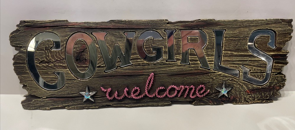 Home Accents COWGIRLS WELCOME WOODEN MIRRORED HANGING WALL DECOR PINK LETTER