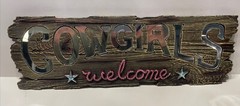 Home Accents COWGIRLS WELCOME WOODEN MIRRORED HANGING WALL DECOR PINK LETTER