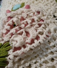 VTG Bed Cover Throw 126″ x 96″ Handmade Crochet 3D Daisy Reversible Double Sided