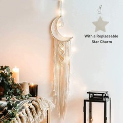 Boho Macrame Woven Wall Hanging, Crochet Crescent Moon Star Dream Catcher wit…