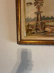 Vintage Oil Painting Signed Iva Frazier Windmill Barn Farm Landscape