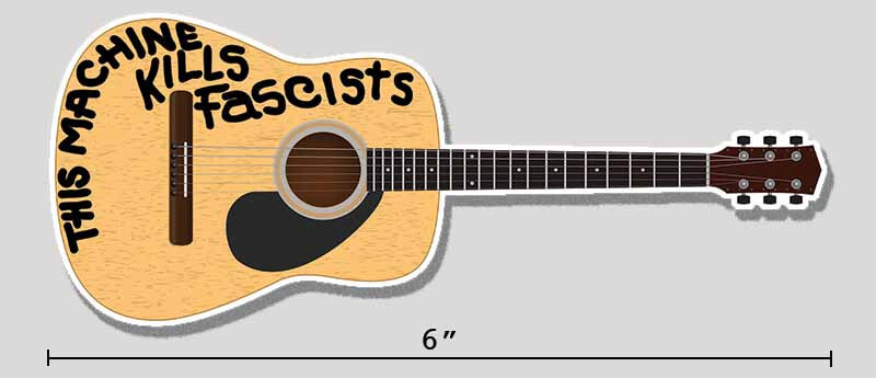 Woody Guthrie 6″ Vinyl Guitar Sticker – This Machine Kills Fascists