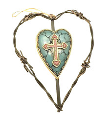 Wire Heart Cross Decor Blue & Red Wall Hanging New 6 1/2×8 1/2 Inches