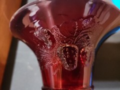 Ruby Red Pressed Glass Compote Candy Dish Berry Pattern