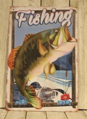 Fishing Tin Sign Rustic Vintage Style Man Cave Marina Dock Bait Shop Fish