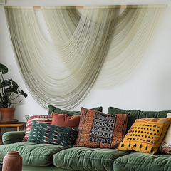 Macrame Wall Hanging Boho Wall Decor Tapestry Dip Dyed Ombre Moss Green