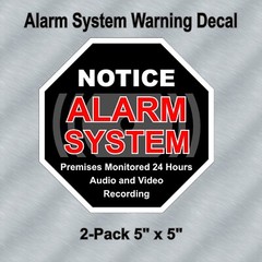 2-Pack Alarm System Warning Decals 5″x5″ Black High Quality Laminated Window Sti