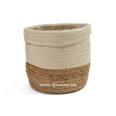 Handmade Jute & Cotton Storage Basket Natural Woven bathroom, kids Home Decor