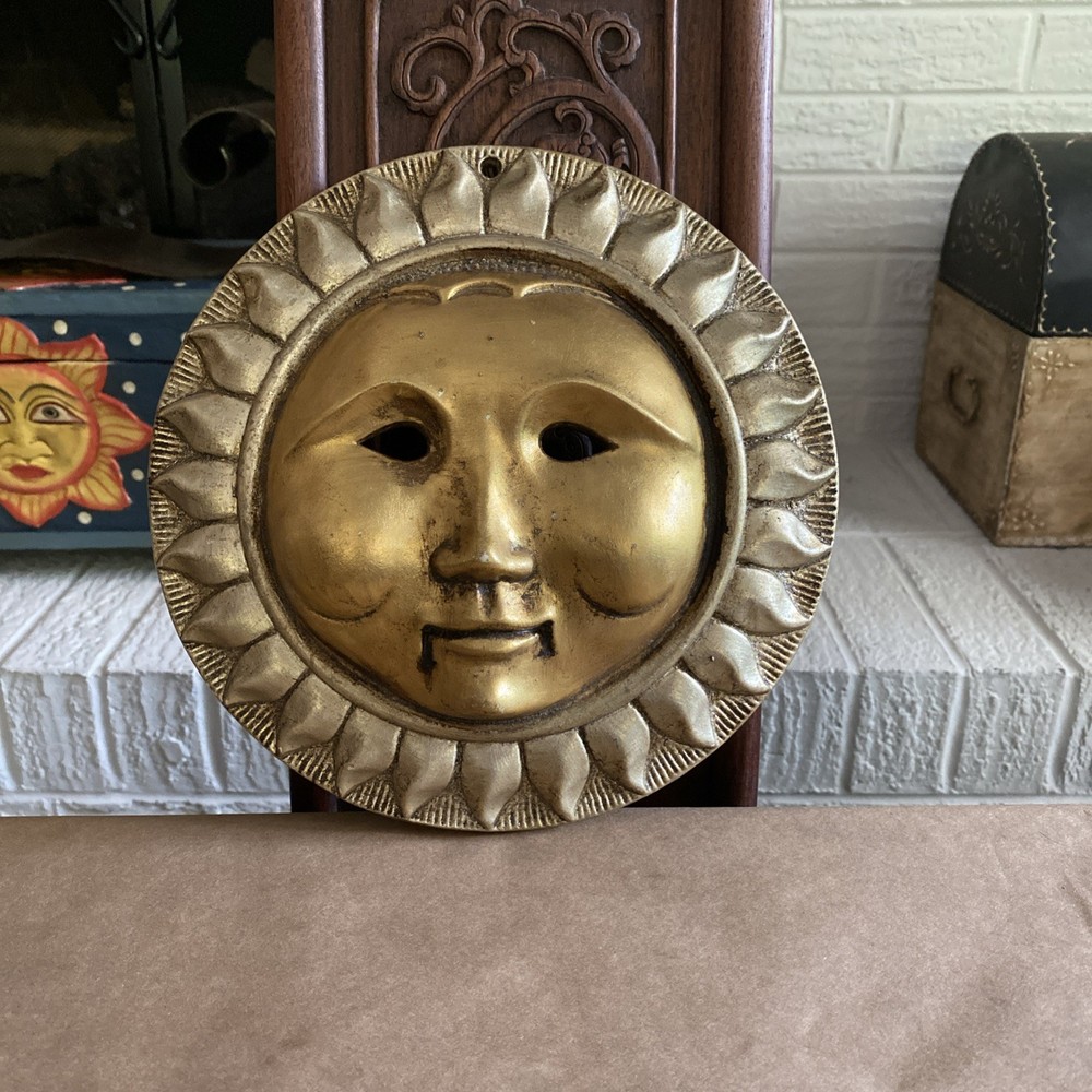 Ceramic Sun Face Wall Plaque Rustic Boho Garden Patio Art Decor