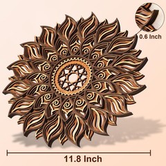 11.8 Inch Sun Wall Decor, Wooden Mandala Wall Art, Hollowed-out Sun Hanging S…