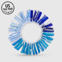 Blue Glass Sculpture 17cm Handmade, Coastal Ocean Decor, Modern Glass Art Ring,
