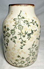 Ceramic Vase Rustic Floral Beige Tan Green Glazed Crack Chinoiserie Tuscan Decor