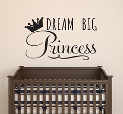 Wall Decal Princess Dream Big Crown Girl Room Interior Vinyl Decor Black gz550