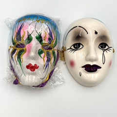 2 Mardi Gras Art Masks Ceramic & Resin 5″ for display UCGC Taiwan & unbranded
