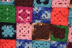 Vintage Crochet Wool Patchwork Blanket Plaid Throw Granny Square Handmade 56×41