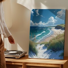 Coastal Beach Canvas Wall Art Ocean Waves Seagulls Summer Landscape Print Home