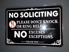 No Soliciting Sign for Front Door – Metal / Aluminum – Min. 8 x 10 size – NEW