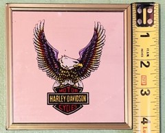 Harley Davidson Wall Mirror Bar Shield Eagle Color Brass Framed, 4″ x 4″ Vintage