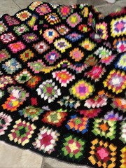 Granny Square Handmade Crochet Blanket Fleece Lined 54.5” x 61” Boho