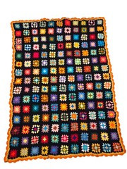 Granny Square Crochet Multicolor Blanket Throw Afghan Colorful Handmade 58″x43″
