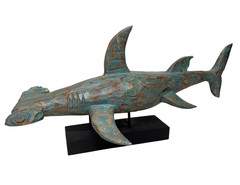 LG Hand Carved Wood Ocean Hammerhead Shark Wood Coral Nautical Decor Huge Heavy