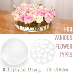 Acrylic Flower Vase 8 in Dia. Circular Leak-Proof Clear Acrylic Low Vase with…