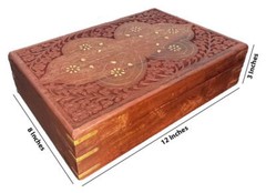 Large Mango Wood Engraved Box with Brass Inlays
