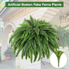 2X Fake Ferns Faux Boston Ferns 24″ Artificial Plants 60 Leaves for Each Bouquet