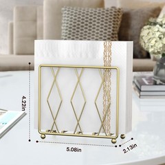 Gold Napkin Holder for Table, Modern Metal Upright Paper Napkin Holder for