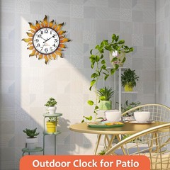 Outdoor Clock Sun Wall Clock Silent Non-Ticking Outdoor Clocks Waterproof for.