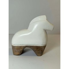 White wooden horse with natural wood color wood legs
