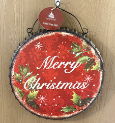 New Large Metal Bottle Cap Sign «Merry Christmas» 13 Inches