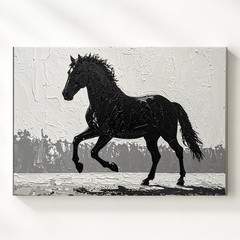 Textured Silhouette Horse Canvasminimalist Black On White Wall Art