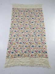 Vintage Traditional Crewel Embroidered Floral Wool Fringe Shawl 64×35 inches