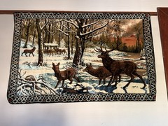 Deer Winter Forest Scene Multicolor Pictorial Horizontal Decorative Tapestry