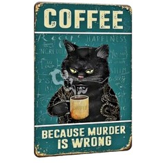 «Vintage Coffee Black Cat Metal Wall Decor Sign 9×11.8″ Retro Kitchen Art»