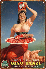 Italian 1949 Gino Tanzi Parma Salami Pork Retro Vintage 8×12 Metal Kitchen Sign