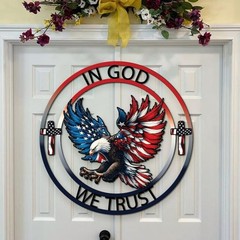 Patriotic America 250th Anniversary Metal Sign, Eagle Door Hanger Decor