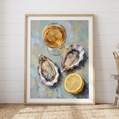Oysters and Wine Art Poster Oil Painting Impressionist Kitchen Wall Decor Print