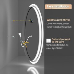 32in Round Lighted Mirror LED Bathroom Vanity Wall Mounted Mirror Touch Anti-Fog